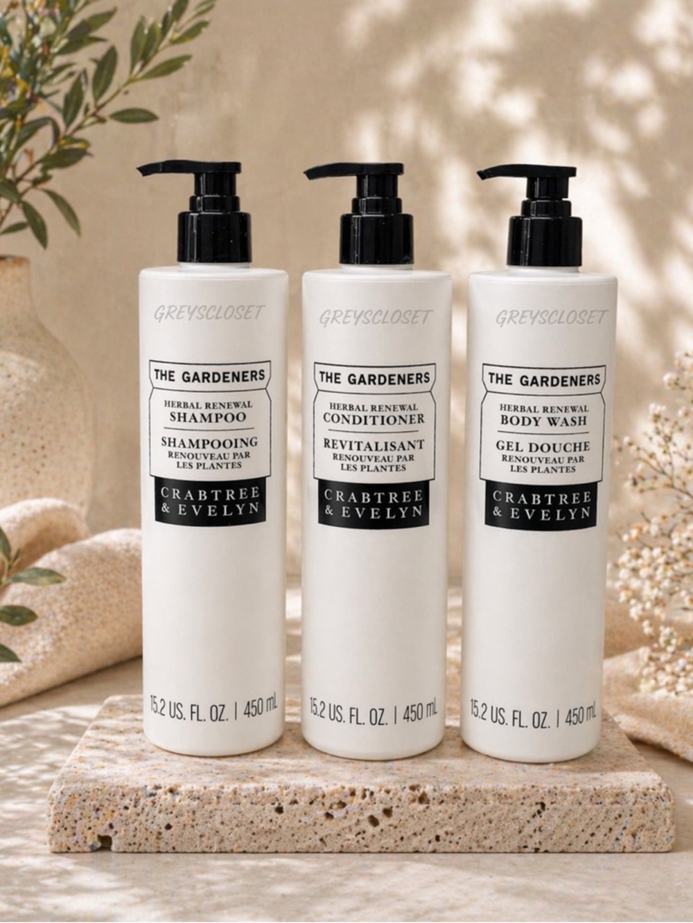 (3 PACK) SHAMPOO, CONDITIONER & BODY WASH “THE GARDENERS” CRABTREE & EVELYN 15oz